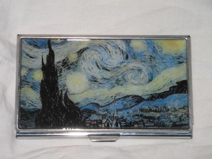Vincent van Gogh Starry Night Business Credit Card ID Cash Case Slim Metal Wallet