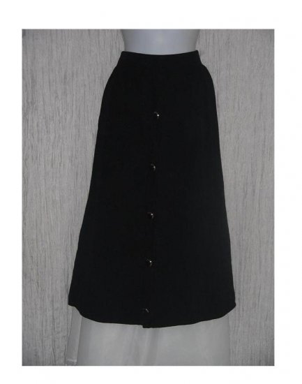 ST. JOHN Seperates Long & Full Black Knit Skirt w Gold Buttons 10
