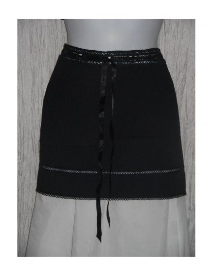 NWT Betsey Johnson Short Black Textured Cotton Ribbon Drawstring Skirt 6