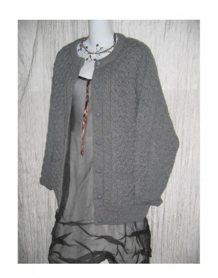 Arancraft Grey Wool Cardigan Aran Knit Irish Fisherman's Sweater Medium M