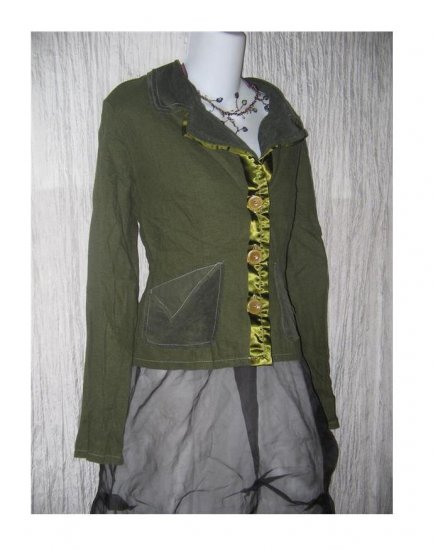 NEESH by D.A.R. Green Trimmed Linen & Cord Jacket Top Medium M