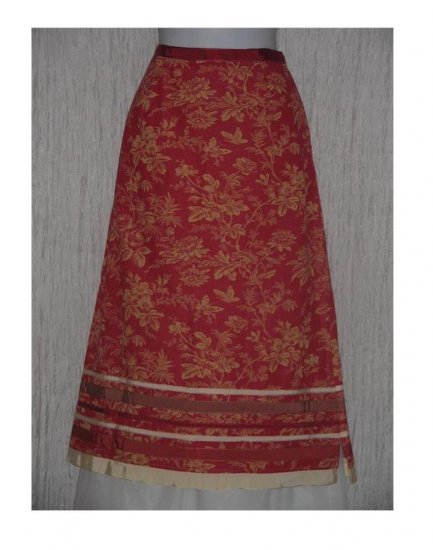 Neesh by D.A.R. Long Red Floral Ribbon Trimmed Skirt Medium