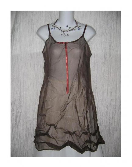 New Neesh by D.A.R. Floaty Chocolate Brown Silk Ribbon Slip Dress Medium M