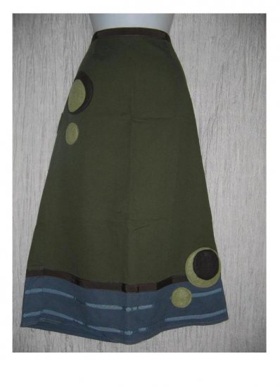 Neesh by D.A.R. Long A-Line Olive Felted Circles Skirt Large L