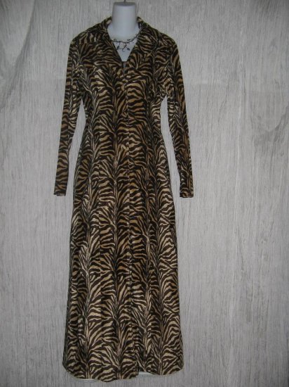 ORCHID Long Soft Shapely Brown Tiger Stripe Duster Jacket Over Coat Medium M