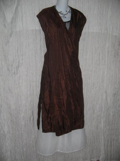 Terracotta Long Chocolate Bronze Viscose Linen Wrapped Duster Jacket L XL