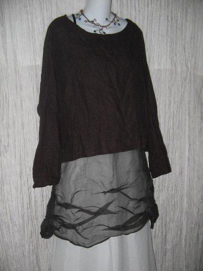 bryn Walker Loose Chocolate Brown Linen Lagenlook Tunic Top Large L
