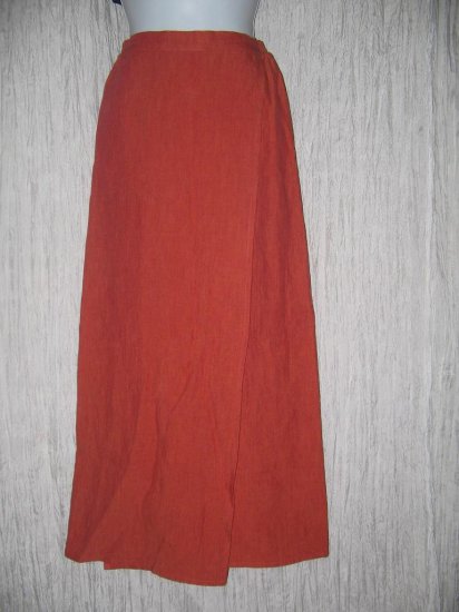 eskandar Neiman Marcus Long Orange Red LINEN Faux Wrap Skirt Size 0 XS