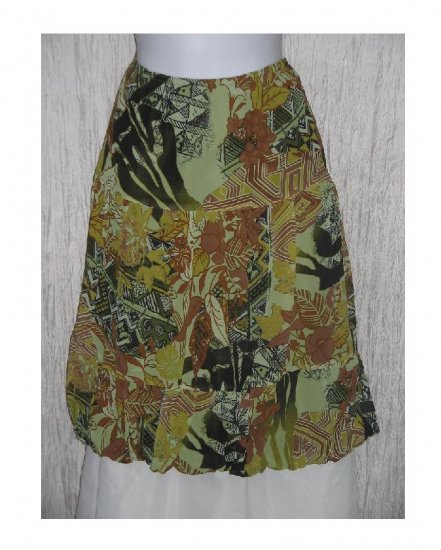 Abria Fluttery Green Geometric Floral Bubble Hem Skirt Medium M