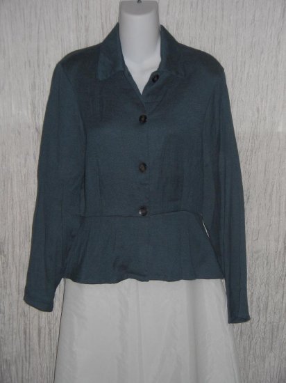 Wooden Ships of Hoboken Stormy Blue Linen Rayon Peplum Jacket Top Medium M