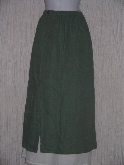 FLAX by Jeanne Engelhart Assymetrical Green LINEN Skirt Petite P