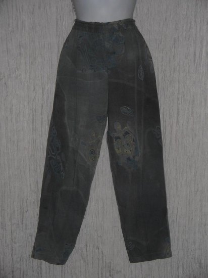 KUSNADI Long Loose Blue Gray Rayon Batik Pants M L