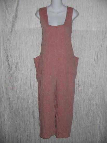 FLAX by Angelheart Jeanne Engelhart Pink Linen Hoveralls Overalls Floods Pants Medium M