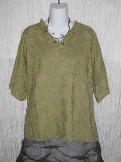 HOLTE Subtle Floral Linen Blend Pullover Shirt Tunic Top OS