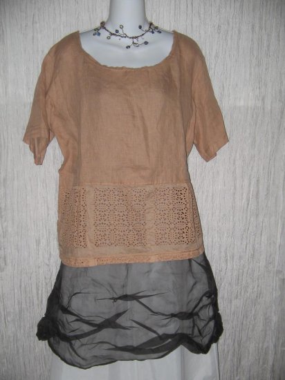 NWT Crescent Moon Clothing Lace Skirted Linen Tunic Top Shirt Large L