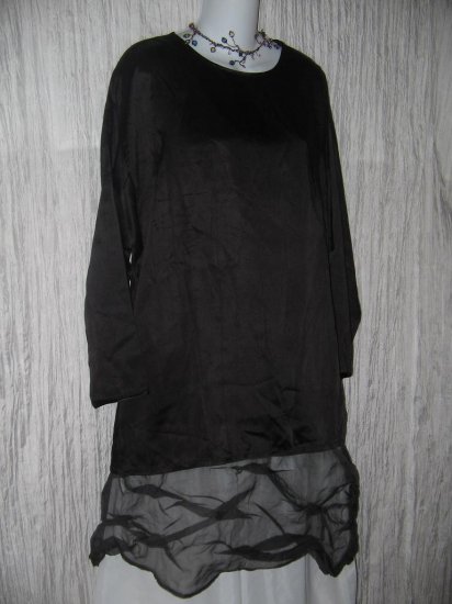 New Jackie Loves John Heavy Black Slinky Silk Tunic Top Shirt OS