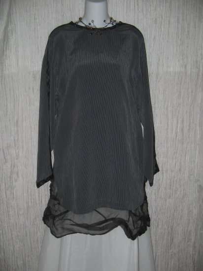 Donna Jessica Long Slinky Gray Plaid Stripe Tunic Top Shirt Size 3 XL