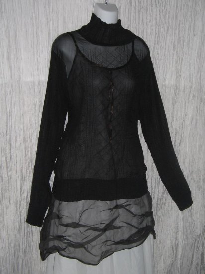 CHAIKEN Boutique Ethereal Black Textured Turtleneck Tunic Top OS