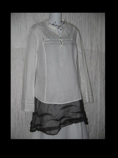 J. Crew Soft White Cotton Lace Trim Tunic Top Shirt Large L