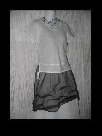 Solitaire Cute White Linen Tied Hem Tunic Top Shirt Small S
