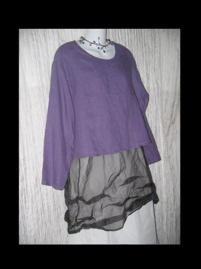 FLAX by Jeanne Engelhart Purple Linen Pullover Shirt Tunic Top Medium M