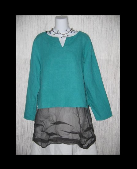 EILEEN FISHER Teal Linen Pullover Shirt Tunic Top Large L