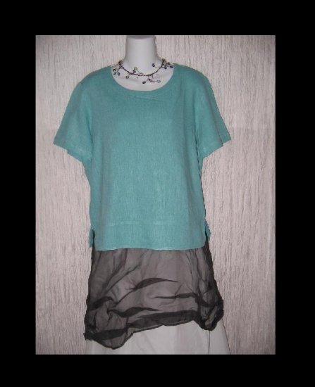 Basic Threads Teal Blue Linen Pullover Shirt Tunic Top Small S