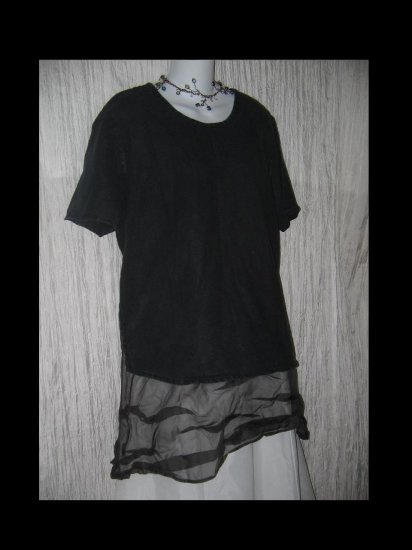 FLAX Jeanne Engelhart Black Linen Tunic Top Shirt Medium M