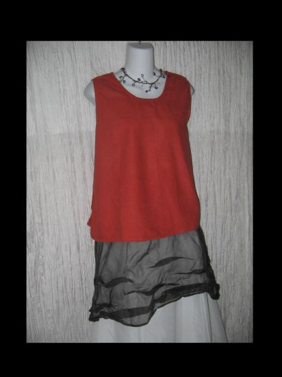 FLAX Soft Red Cotton Flannel Tank Top Jeanne Engelhart Medium M