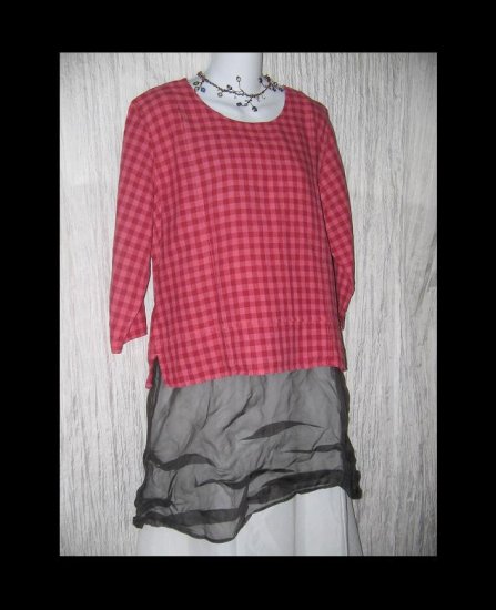 Christopher & Banks Cute Raspberry Gingham Boxy Linen Tunic Top Shirt XL