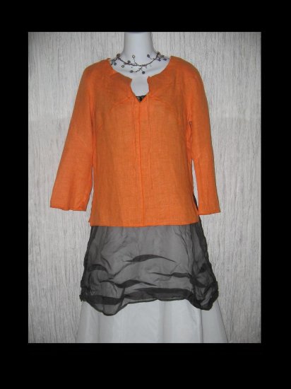 Harve Bernard Holtzman Orange Linen Pullover Shirt Tunic Top Small S