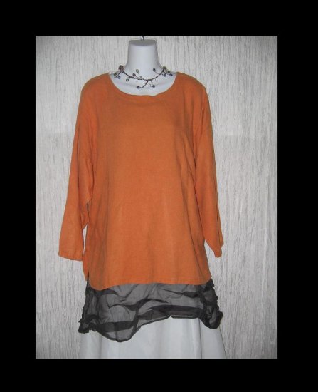 EILEEN FISHER NY Orange Linen Pullover Shirt Tunic Top 2 M L