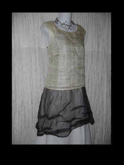 TAMOTSU NY Cream Silk Windowpane Shirt Tunic Top Shell 10
