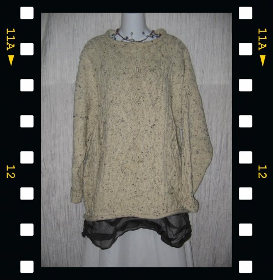 InisFree Cream Wool Aran Knit Irish Fisherman's Sweater Large L