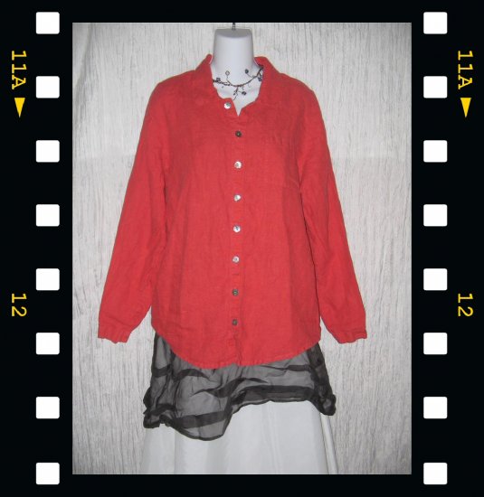 FLAX Rose LINEN Button Shirt Top Jeanne Engelhart Petite P