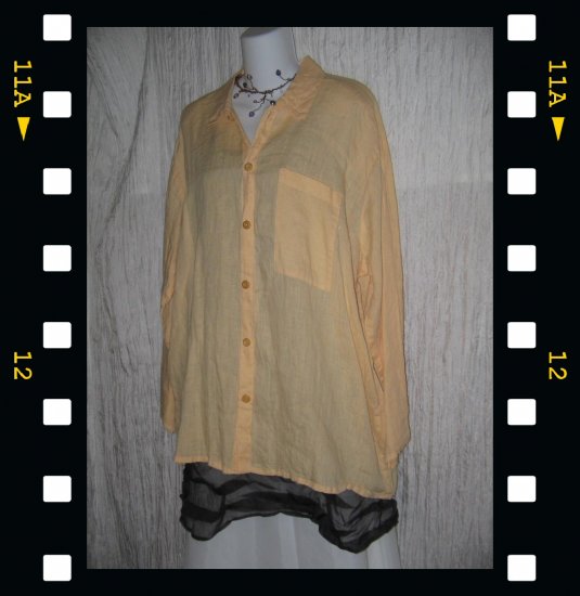 FLAX by Jeanne Engelhart Soft Yellow Linen Button Shirt Tunic Top Medium M