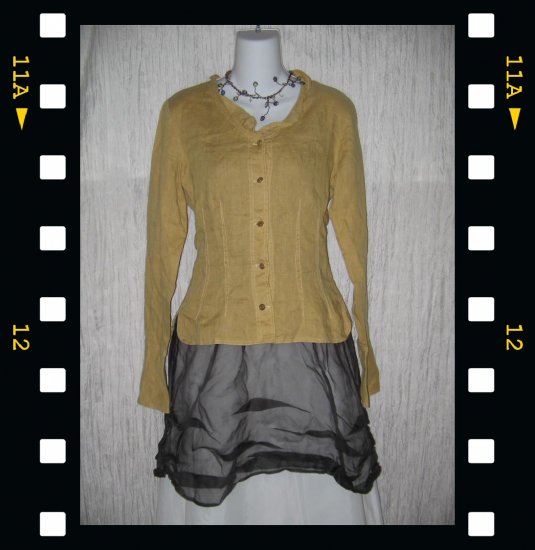 SOLITAIRE Shapely Mustard Linen Tunic Top Shirt Small S
