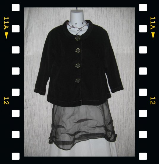 SOLITAIRE Velvety Black Featherwale Corduroy Cropped Jacket Top Large L