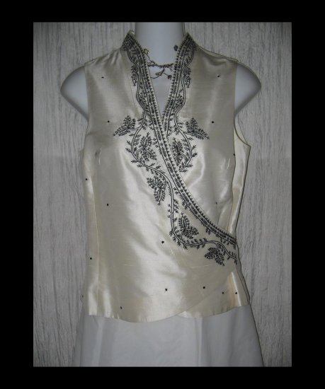 Ann Taylor Embroidered Silk Shapely Wrap Front Tunic Top Shirt 2