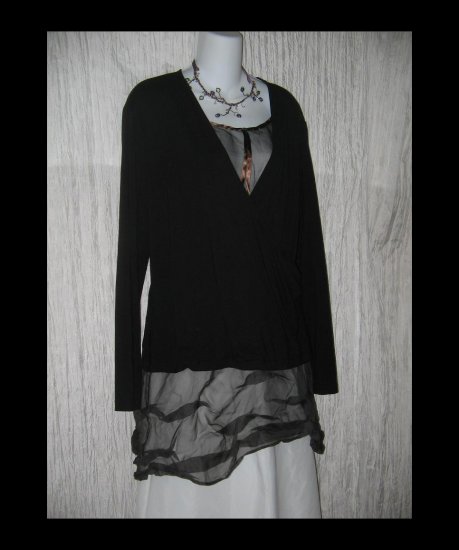 New J. Jill Soft Black Rayon Knit Wrapped Tunic Top Shirt X-Large XL