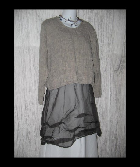 FLAX by Jeanne Engelhart Earthy Cropped Linen Pullover Shirt Tunic Top Small S