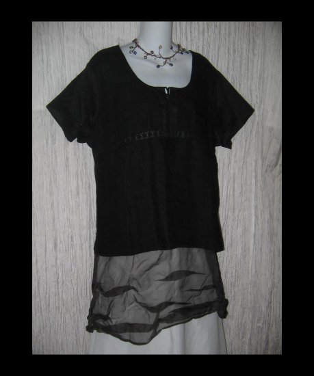New J. Jill Black Linen & Lace Shapely Pullover Shirt Tunic Top X-Large XL