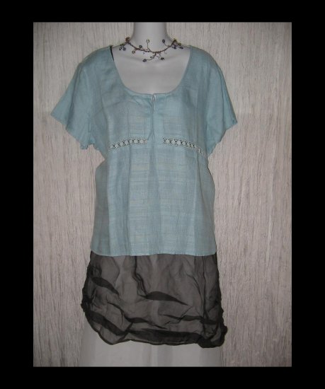 New J. Jill Blue Linen & Lace Shapely Pullover Shirt Tunic Top X-Large XL