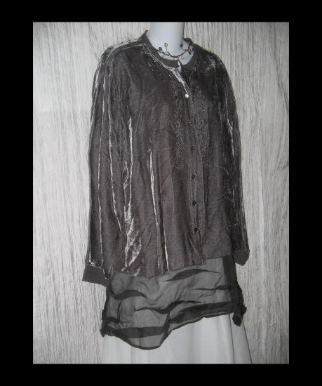 NWT J. Jill Gray Rayon Velvet & Lace Button Shirt Tunic Top 2X