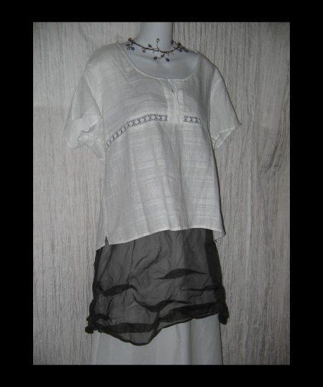 New J. Jill White Linen & Lace Shapely Pullover Shirt Tunic Top X-Large XL