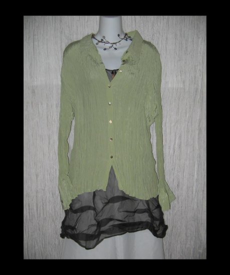 New J. Jill Soft Green Pleated Silk Shirt Tunic Top X-Large XL