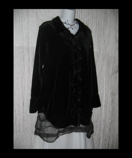 JACLYN SMITH Draping Black Velvet Ruffled Tunic Top Jacket 1X
