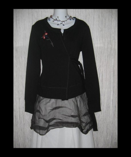 LAPIS Shapely Wrapped Jacket w Vivid Floral Embroidery Medium M