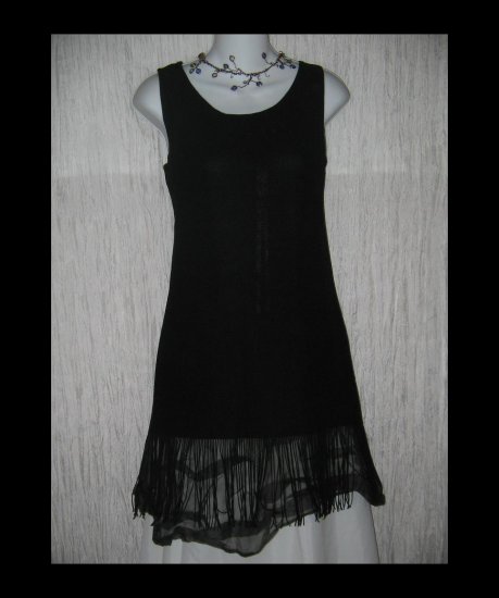 J. Valdi Long Black Knit Fringe Trimmed Tunic Top Shirt Small S