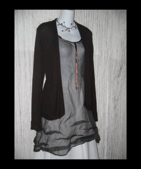 Sigrid Olsen Brown Beaded Open Cardigan Sweater Medium M